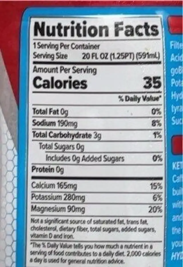 Keto Hydrate nutrition facts table