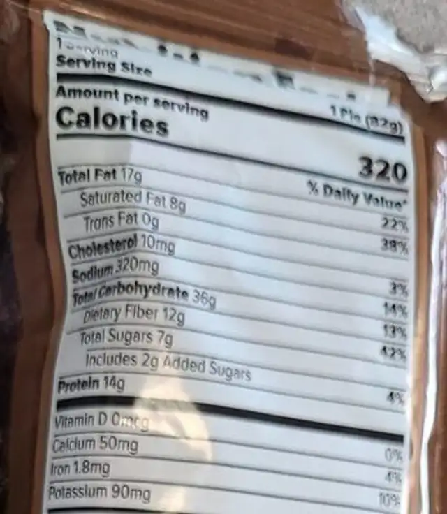 Oatmeal protein pie nutrition facts table