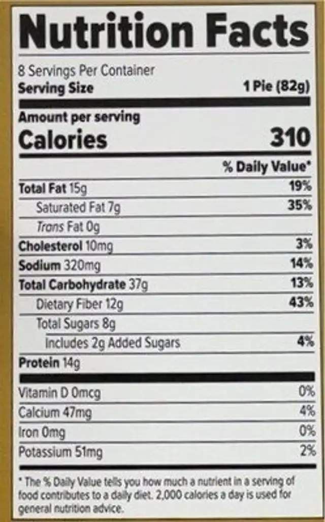 Oatmeal pie protein nutrition facts table