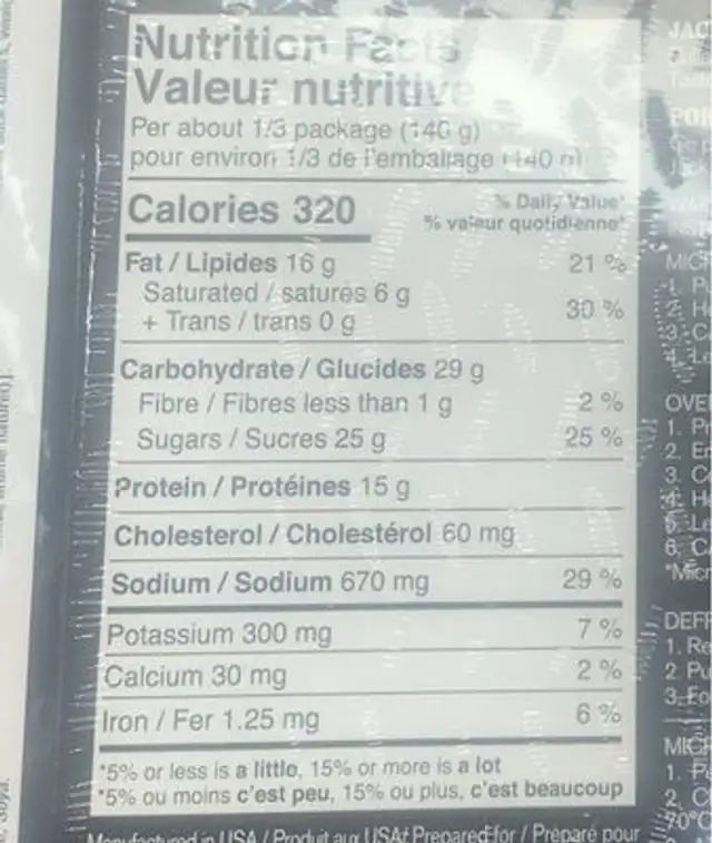 Jack Daniels pulled pork nutrition facts table