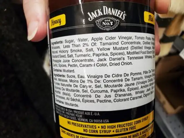 Honey BBQ Sauce ingredients label