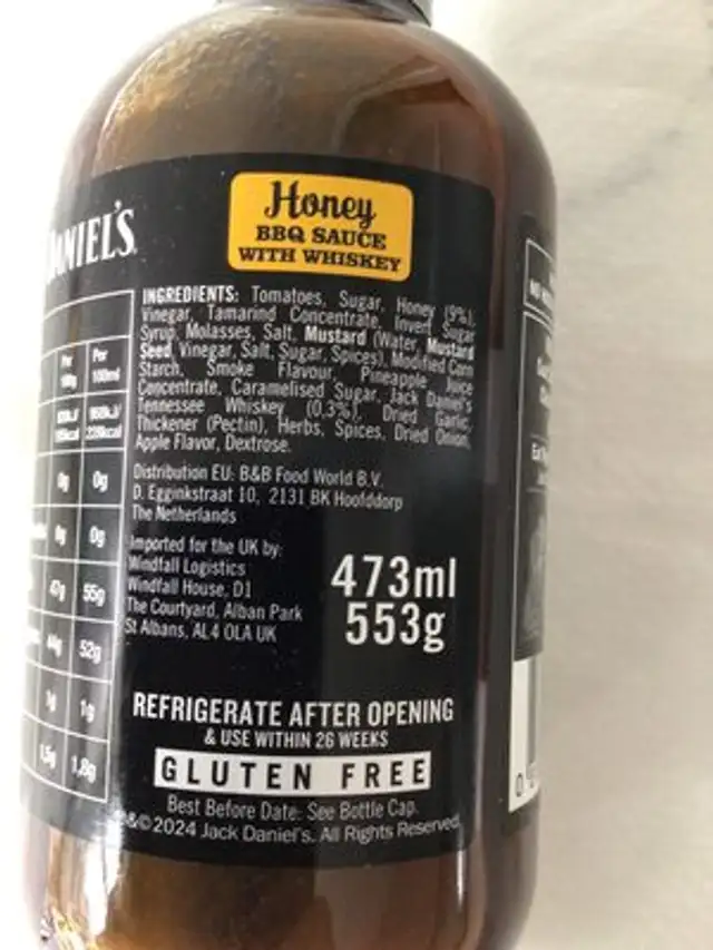 Honey BBQ sauce ingredients label