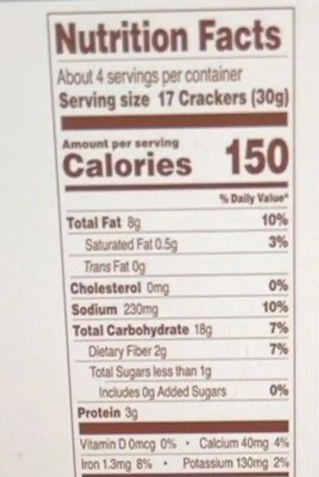 Almond flour crackers nutrition facts table