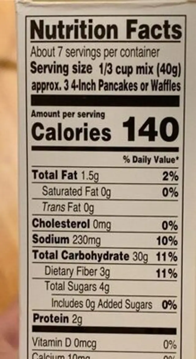 Chestnut flour pancake and waffle mix nutrition facts table