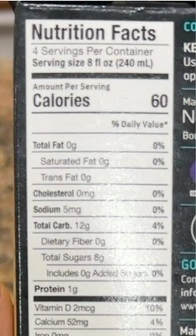 Immune support flavored juice drink nutrition facts table