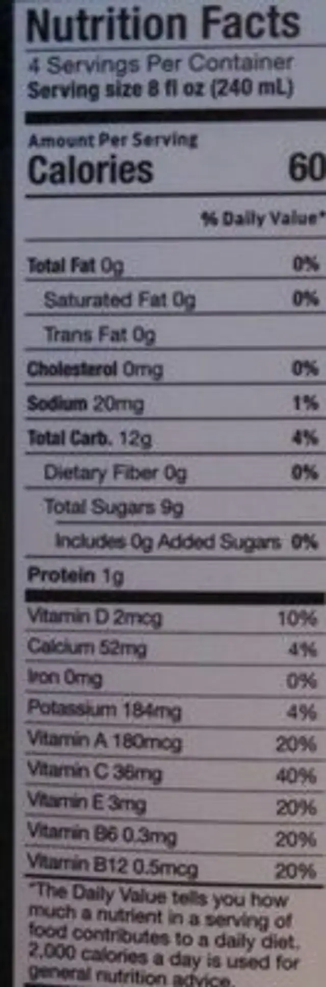Probiotics Immune Support Citrus Guava nutrition facts table