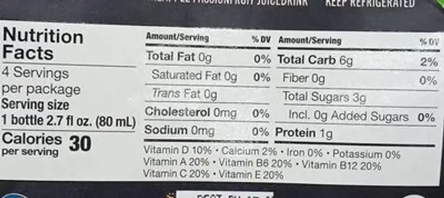 Immune support nutrition facts table