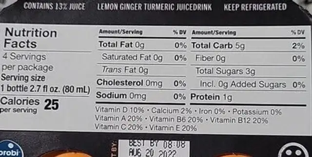 Immune Support nutrition facts table