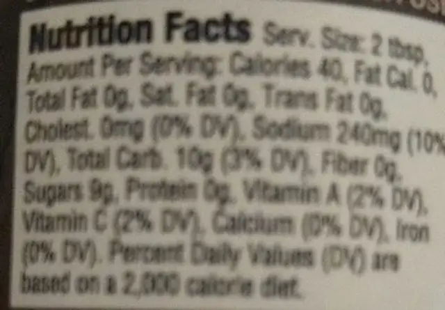 Spicy Gourmet BBQ Sauce nutrition facts table