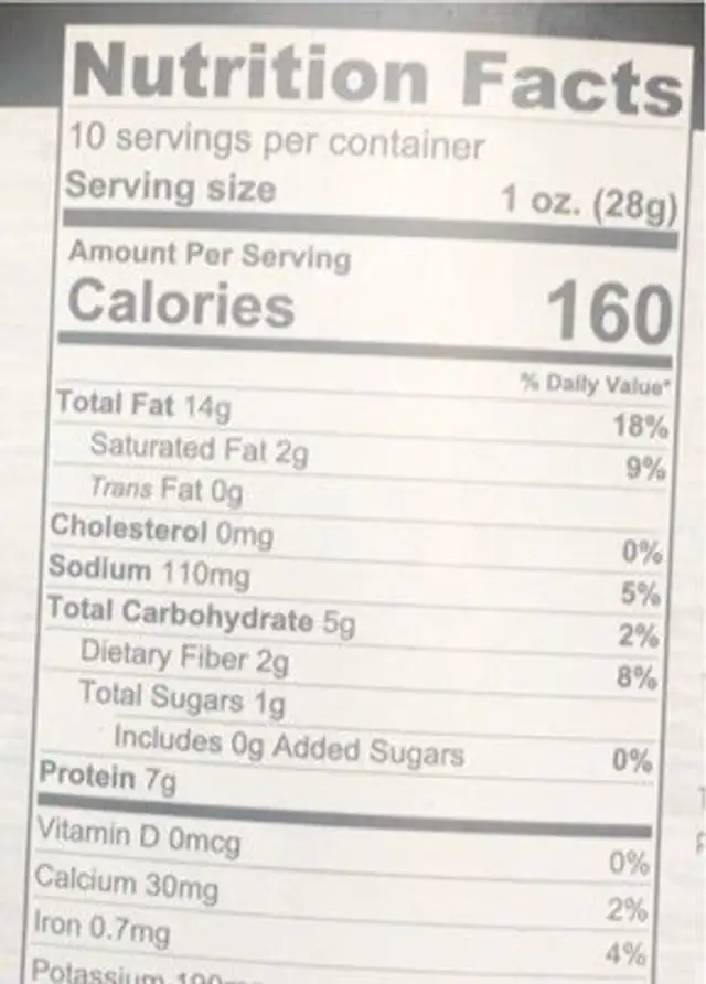 Keto sea salt peanuts nutrition facts table