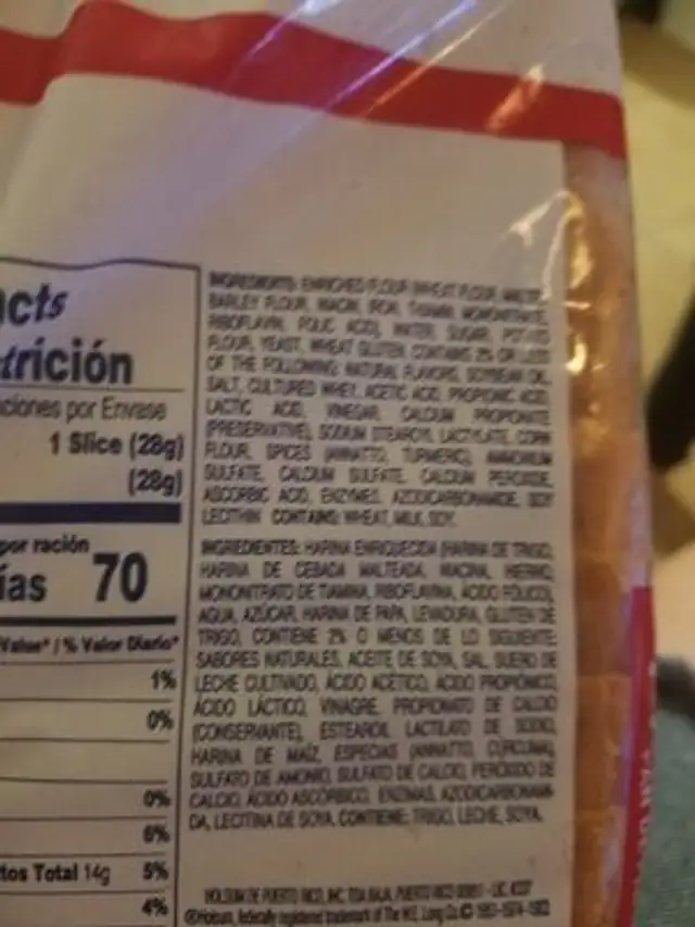 holsum ingredients label