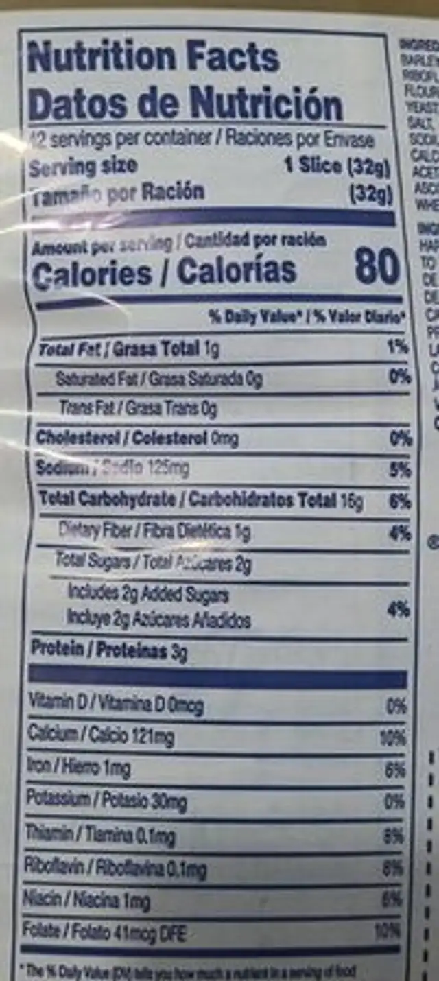 Holsumn nutrition facts table