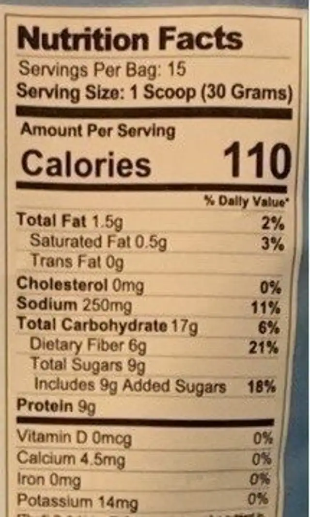 Vanilla Ice Cream Protein Powder nutrition facts table