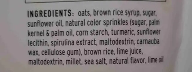 Key Lime Pie Granola ingredients label