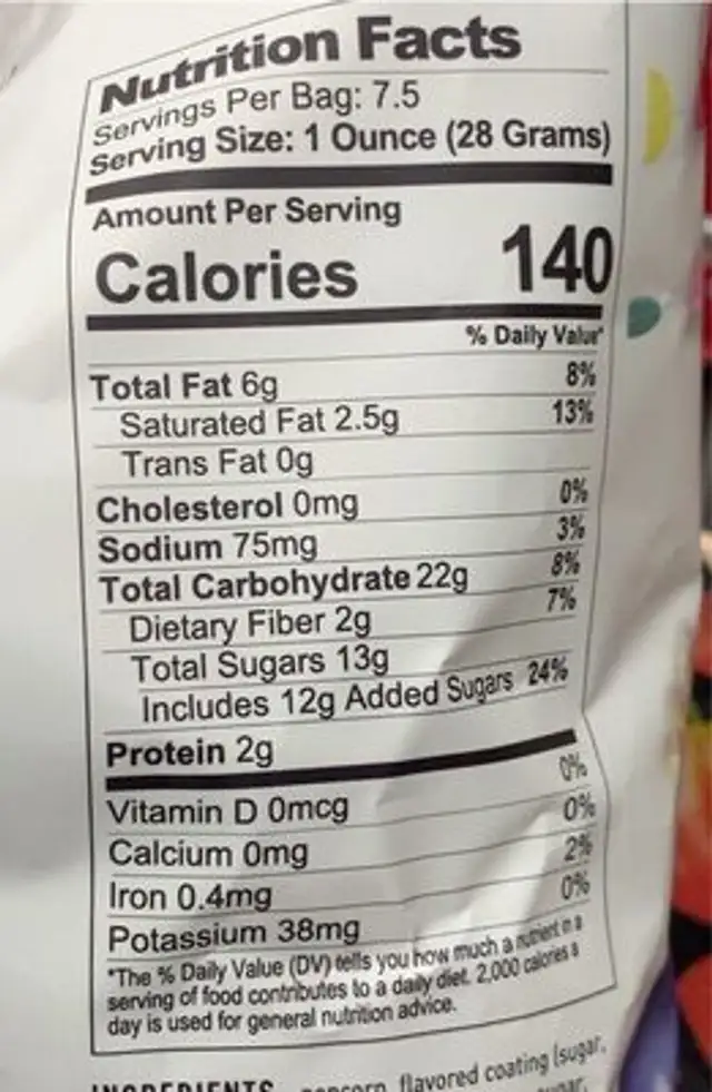 Birthday cake drizzled popcorn nutrition facts table