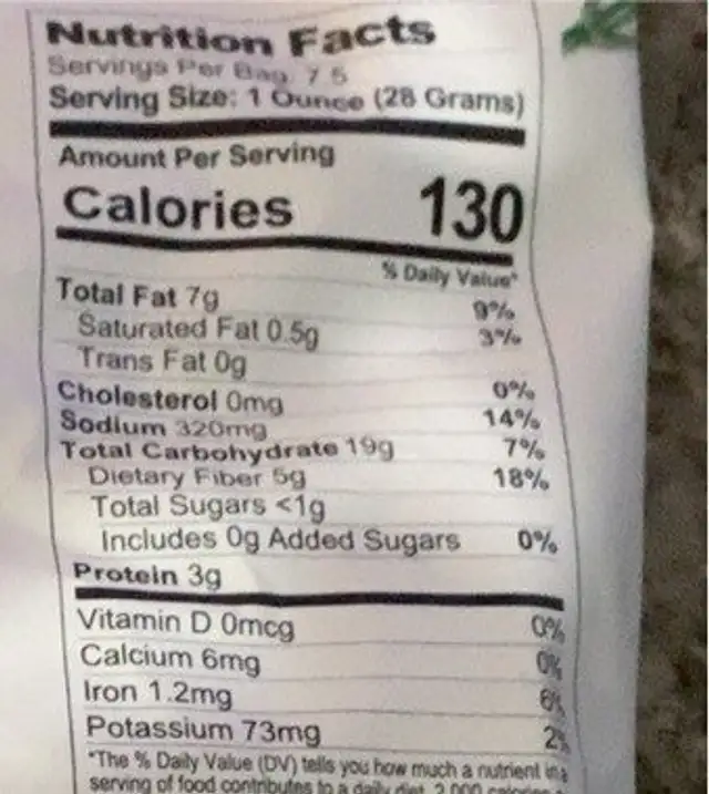 Dill Pickle Popcorn nutrition facts table