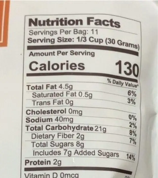 Full Stack Granold nutrition facts table