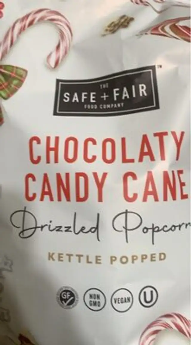 chocolate candy cane drizzled popcorn