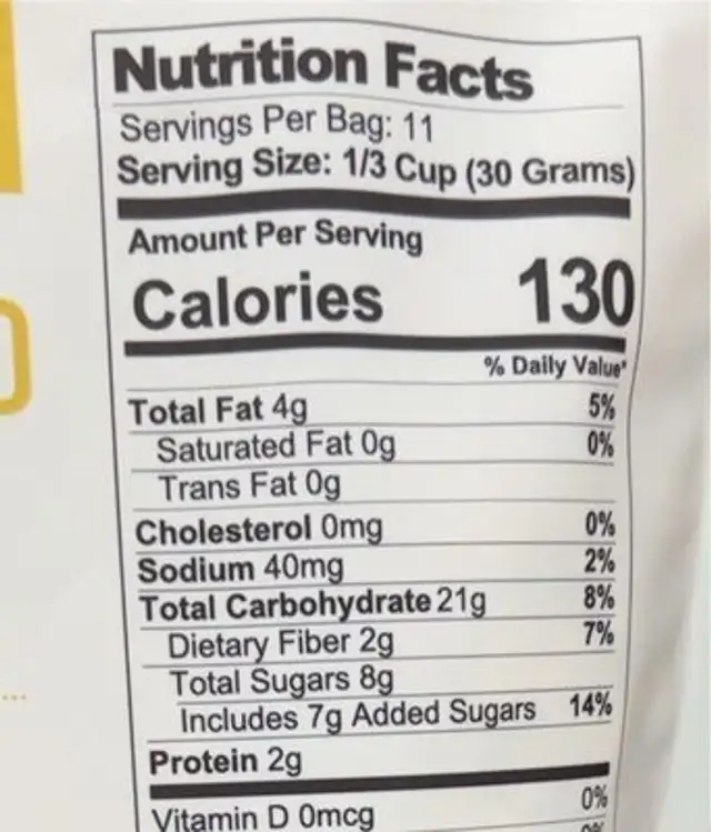 Banana bread granola nutrition facts table