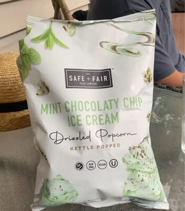 Mint chocolately chip ice cream drizzled popcorn