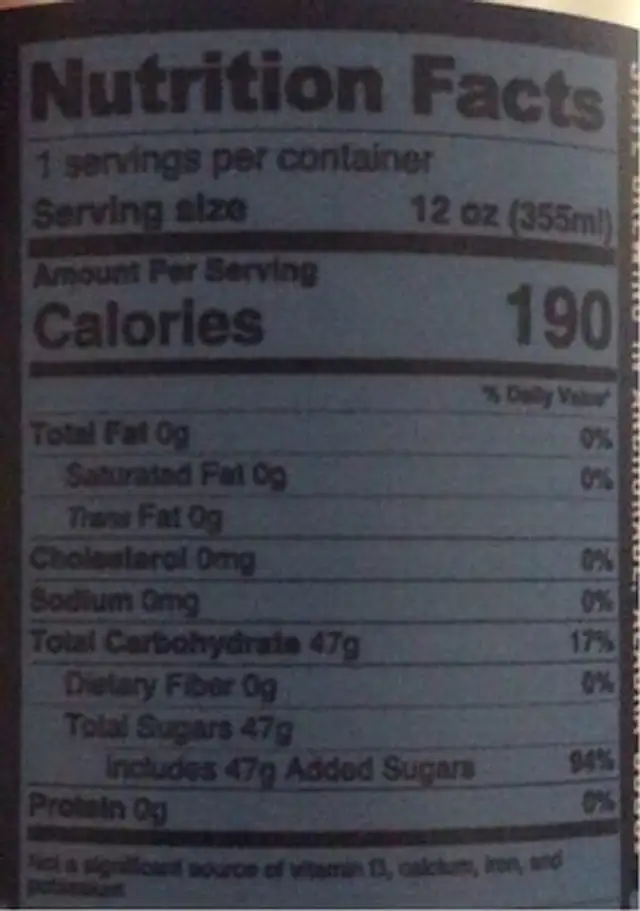 Frontier Wild Blueberry Cream Soda nutrition facts table
