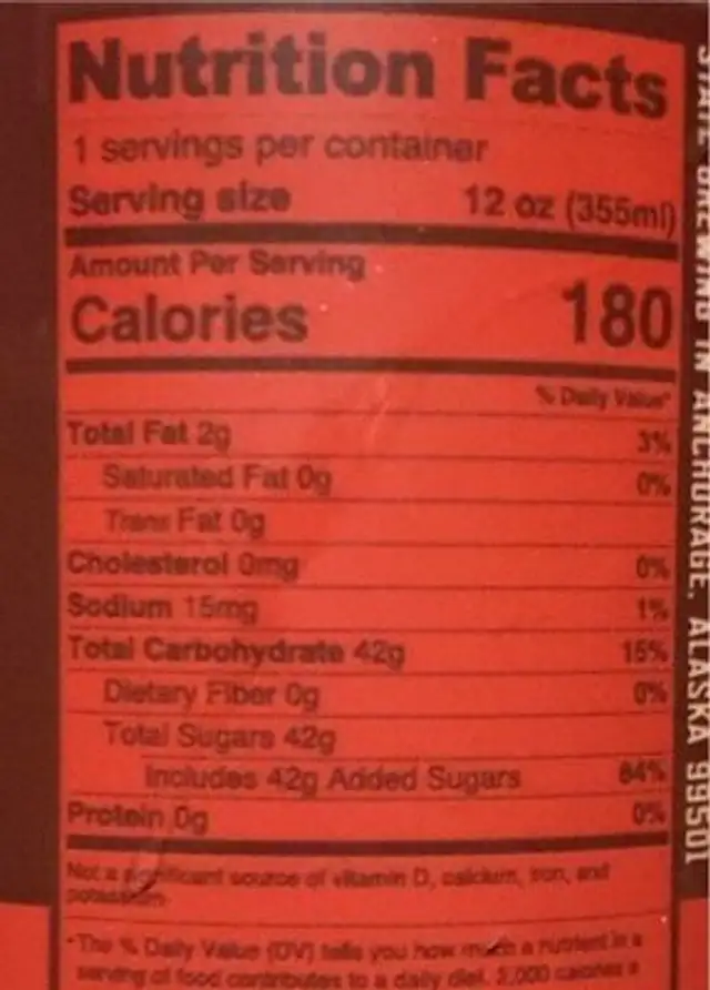 Frontier cola nutrition facts table
