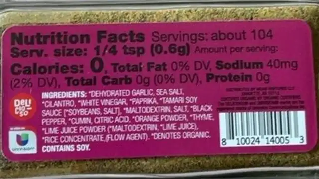 Organic Carne Asada nutrition facts table