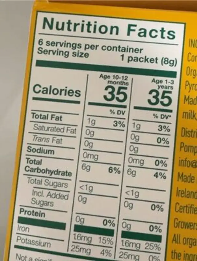 Organic banana softcorn nutrition facts table
