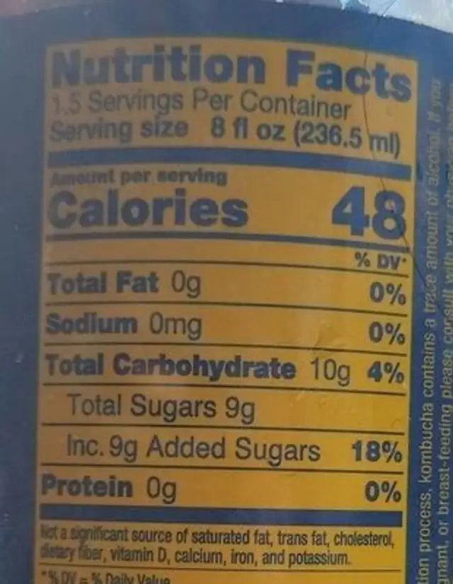 Kombucha ginger nutrition facts table