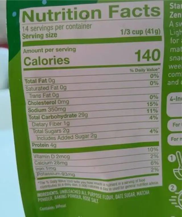 Pancake Supermix nutrition facts table