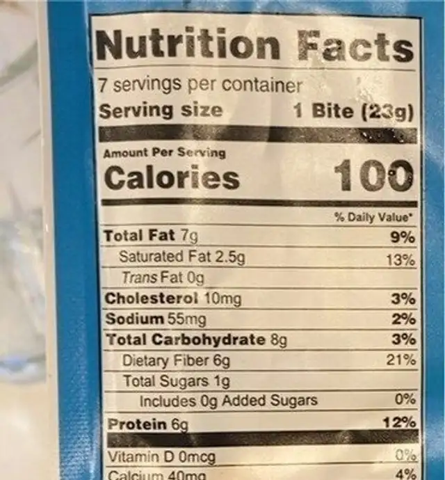 Keto bites nutrition facts table
