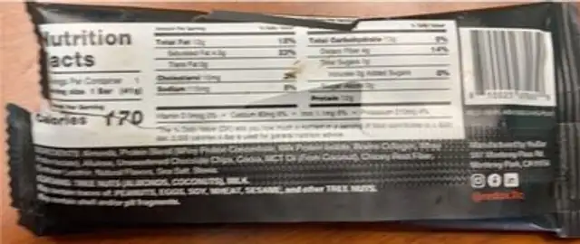 Redox nutrition facts table