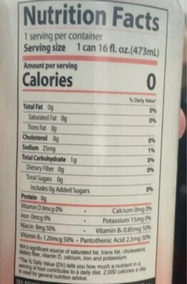 ZRO Peach Crisp nutrition facts table