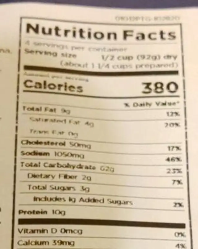 Hearty stroganoff nutrition facts table