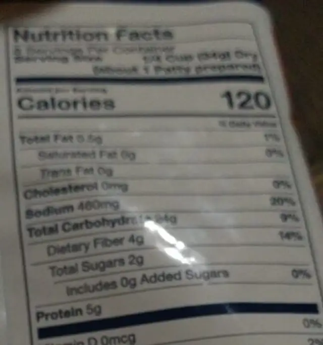 Black bean burger mix nutrition facts table