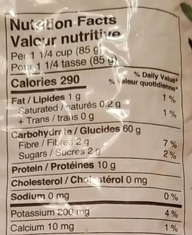 Penne rigate nutrition facts table