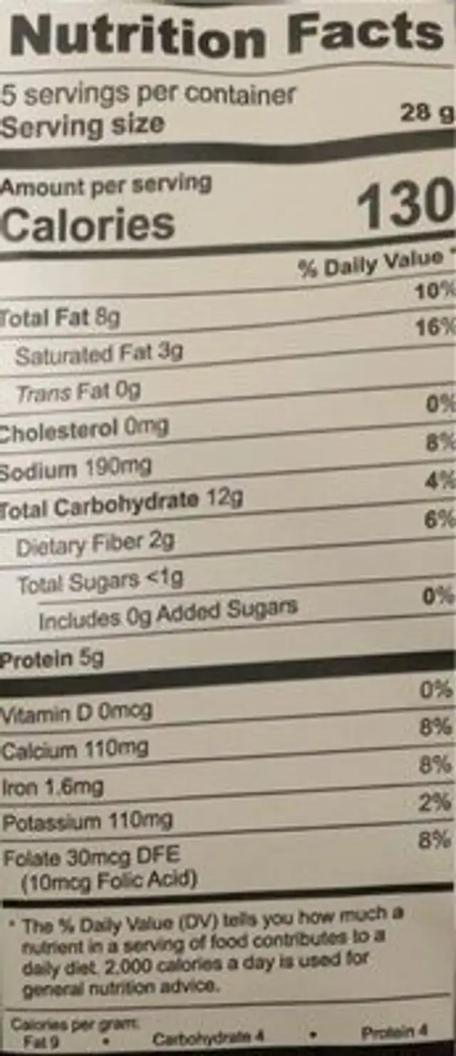 Let There Be Hemp nutrition facts table