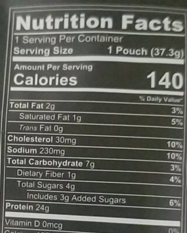 Vanilla shake nutrition facts table