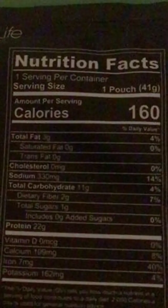 Vegan Shake Vanilla nutrition facts table