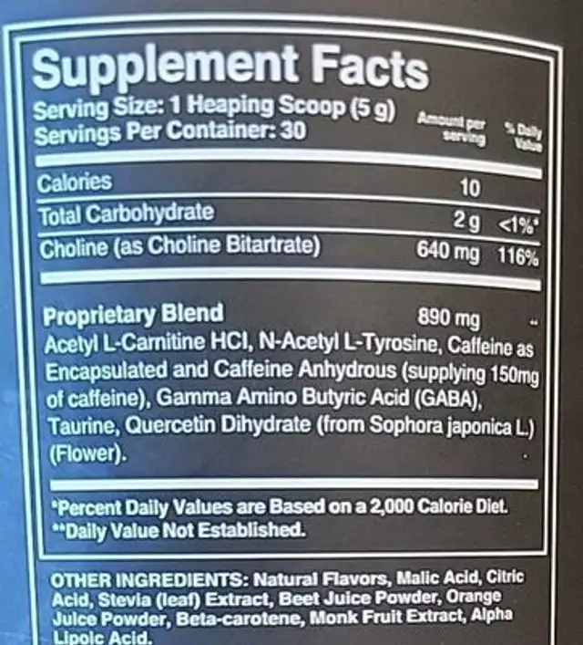 ID life energy nutrition facts table