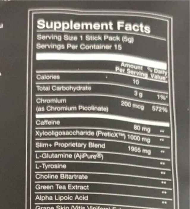 Slim + nutrition facts table