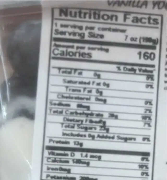 Vanilla Yogurt with Blueberries nutrition facts table