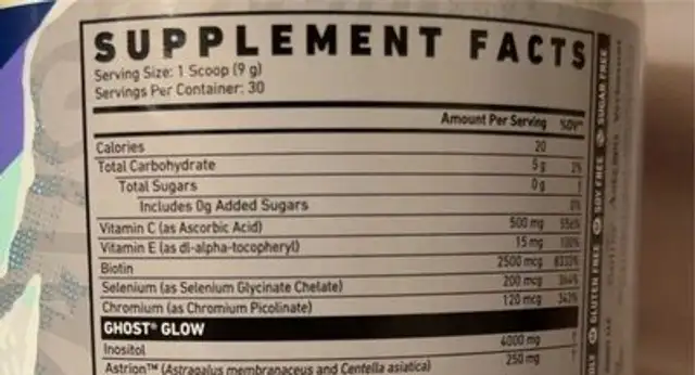 glow nutrition facts table