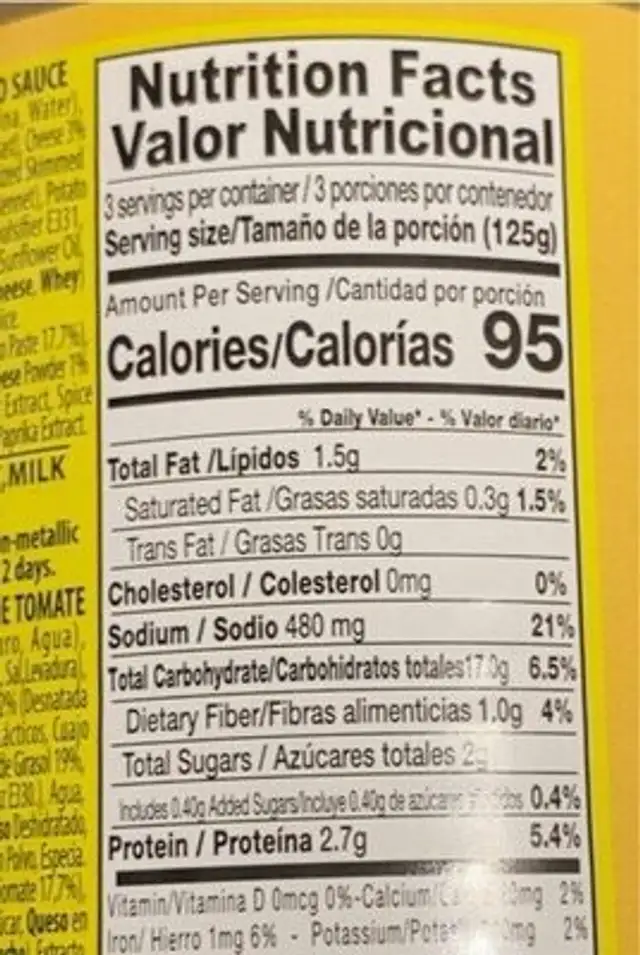 Cheese ravioli nutrition facts table