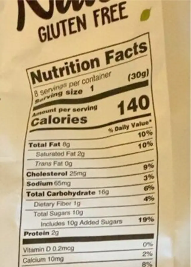 Hazelnut Brownies nutrition facts table