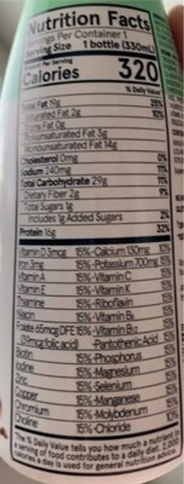 Soylent nutrition facts table