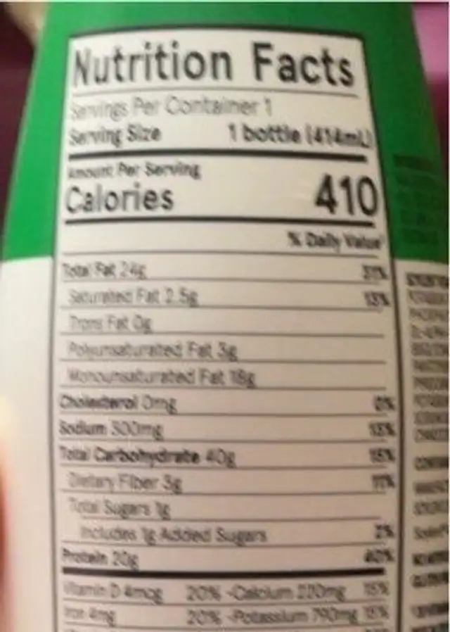 Soylent nutrition facts table