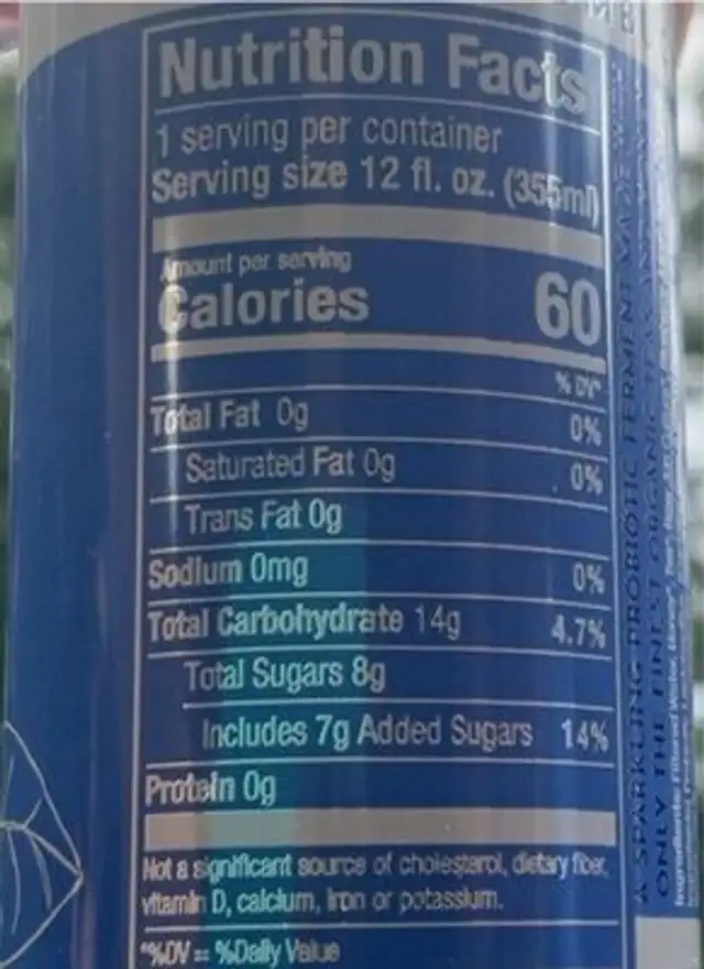 blueberry basil kombucha nutrition facts table