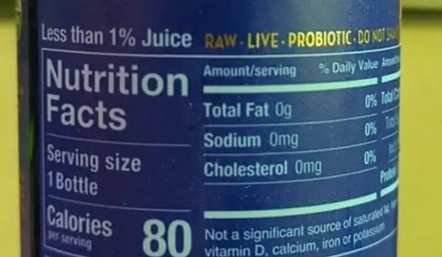 Jun Kombucha nutrition facts table