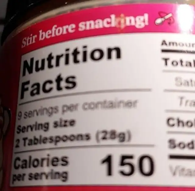 Raspberry white chocolate peanut butter nutrition facts table